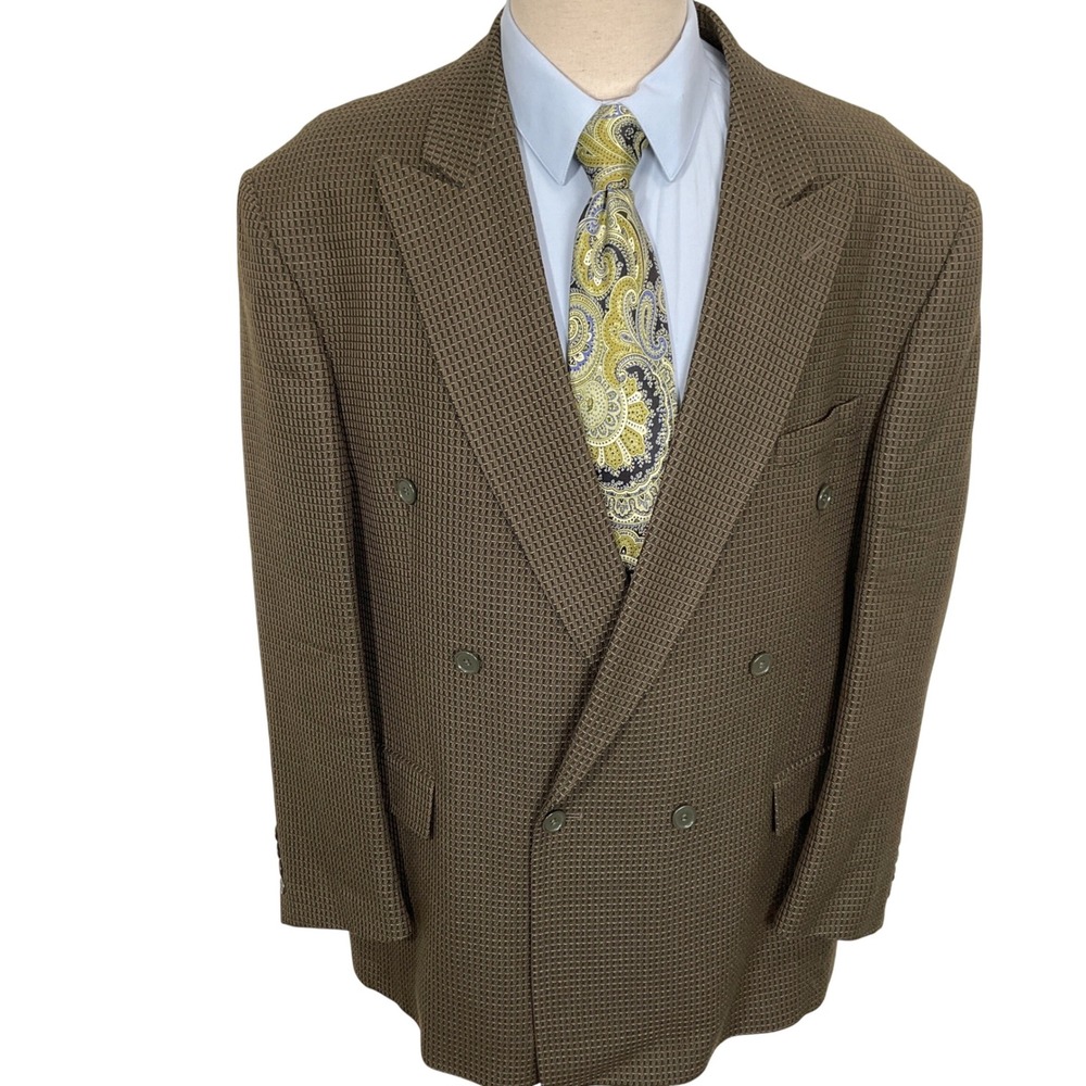 Gianfranco‎ Ruffini Blazer Mens 48R Olive Double Breasted Textured Jacket Wool